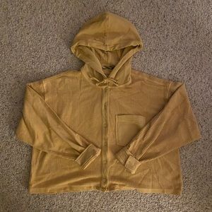 American Eagle Yellow/Gold Cropped Button Up Hoodie